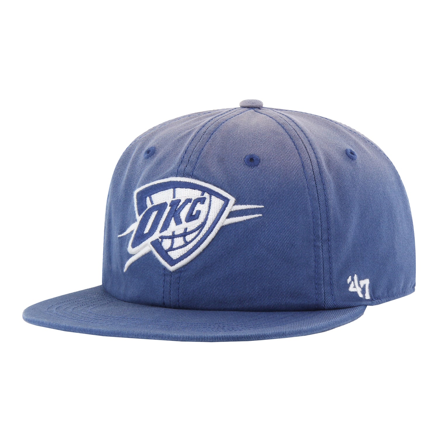 OKC THUNDER 47 BRAND WASHED BLUE CAPTAIN SNAPBACK - Front Left View