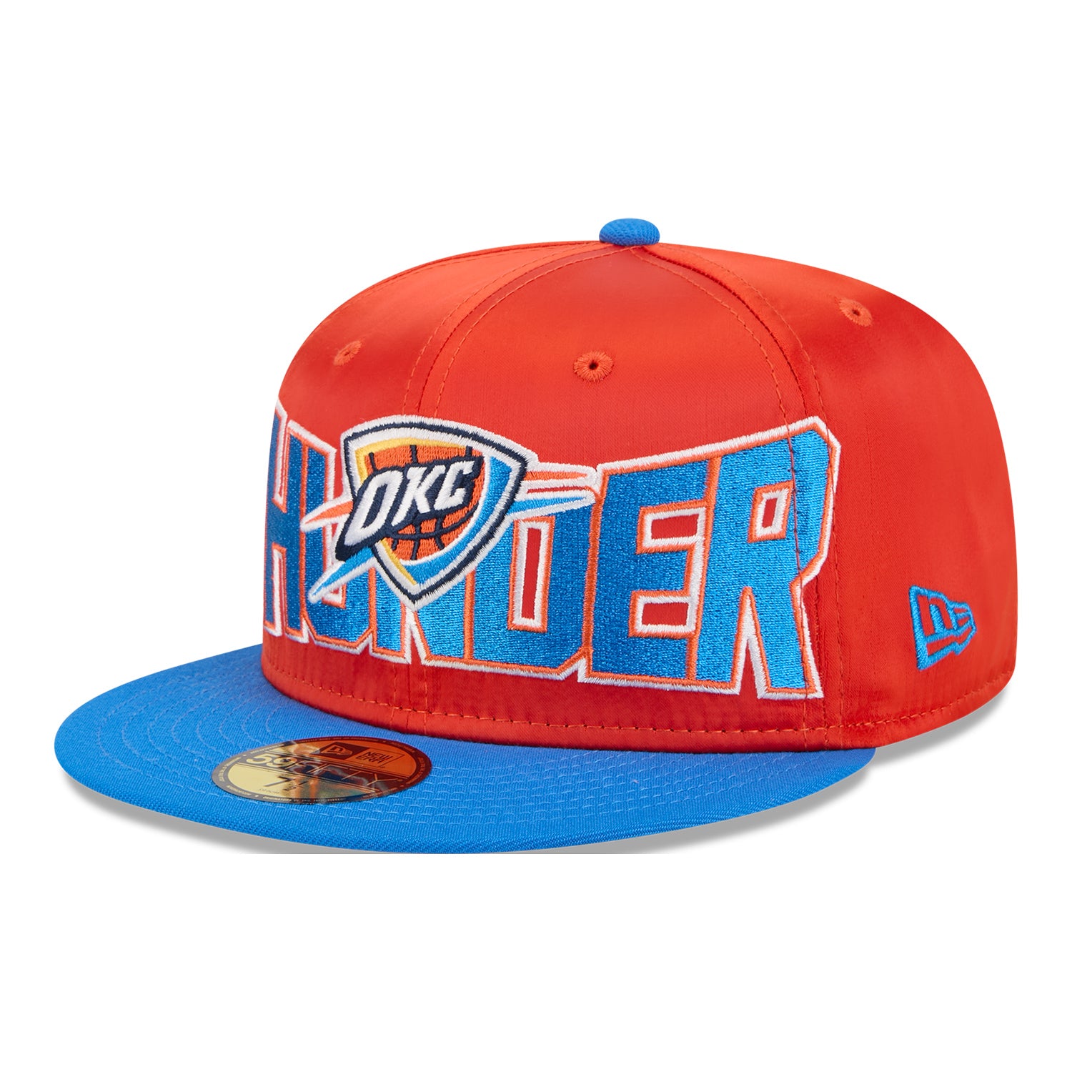 OKC THUNDER NEW ERA SATIN 5950 FITTED HAT in Orange - Front Left View