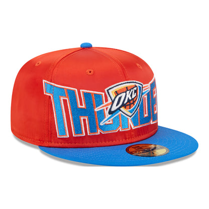 OKC THUNDER NEW ERA SATIN 5950 FITTED HAT in Orange - Front Right View