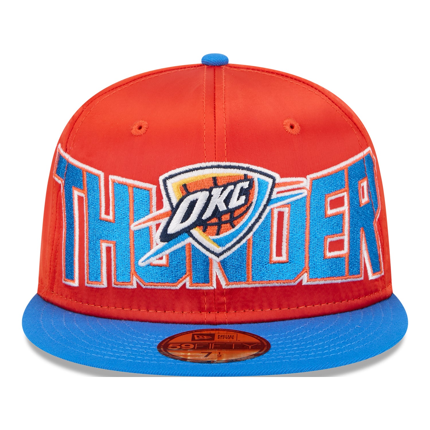 OKC THUNDER NEW ERA SATIN 5950 FITTED HAT in orange - Front View