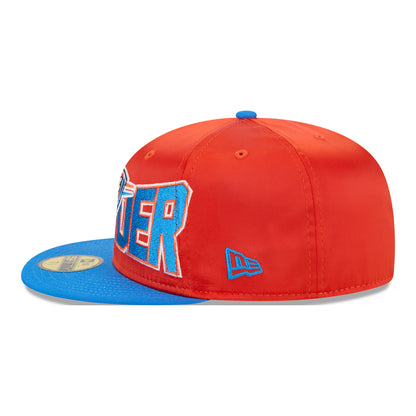 OKC THUNDER NEW ERA SATIN 5950 FITTED HAT in Orange - Left Side View