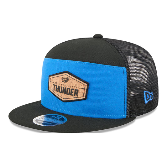 OKC THUNDER NEW ERA 950SP CORK PATCH SNAPBACK in Black and Blue - Front Left View