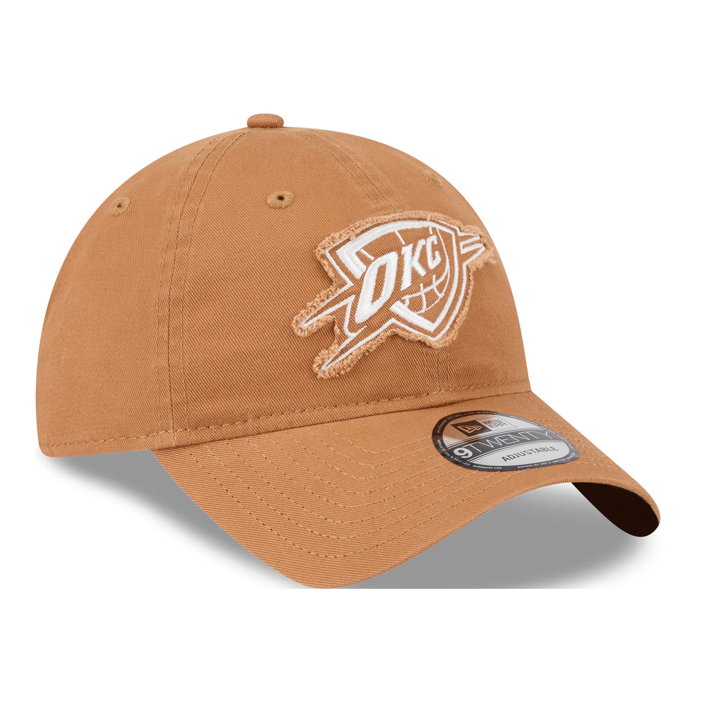 OKC THUNDER NEW ERA 920 FRAYED ADJUSTABLE HAT in Brown - Front Right View