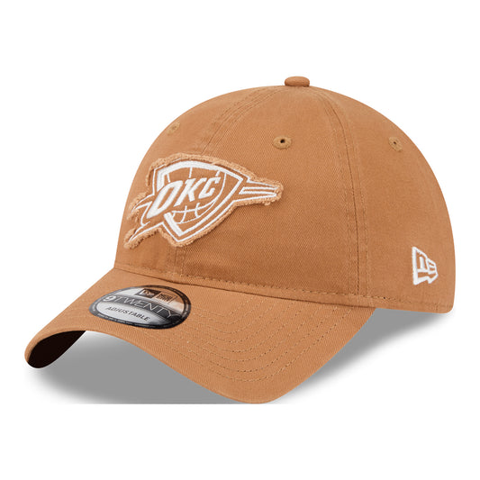 OKC THUNDER NEW ERA 920 FRAYED ADJUSTABLE HAT in Brown - Front Left View