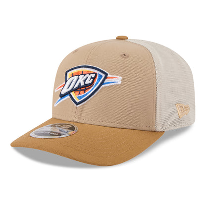 OKC THUNDER NEW ERA 970SS TRUCKER TWO-TONE HAT in Brown - Front Left View