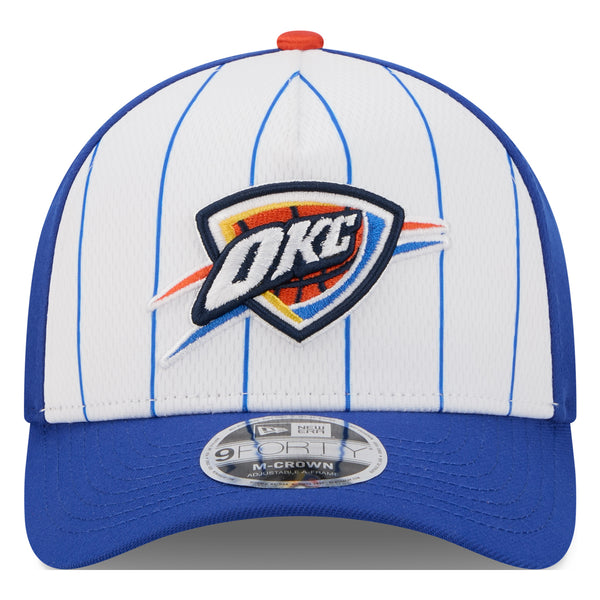 OKC THUNDER NEW ERA 940MC TIP-OFF SNAPBACK in White and Blue - Front View 
