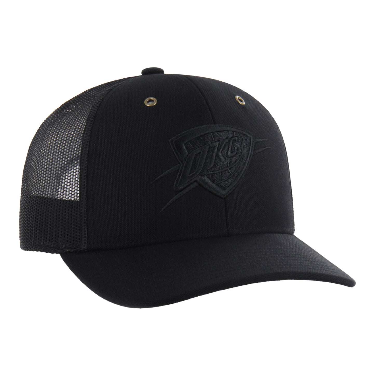 OKC THUNDER 47 BRAND CARHARTT BLACK TRUCKER in Black - Front Right View