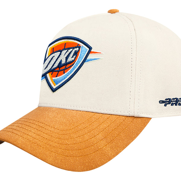 OKC THUNDER PRO STANDARD SUEDE PRO PINCH SNAPBACK in orange - Front Left View 