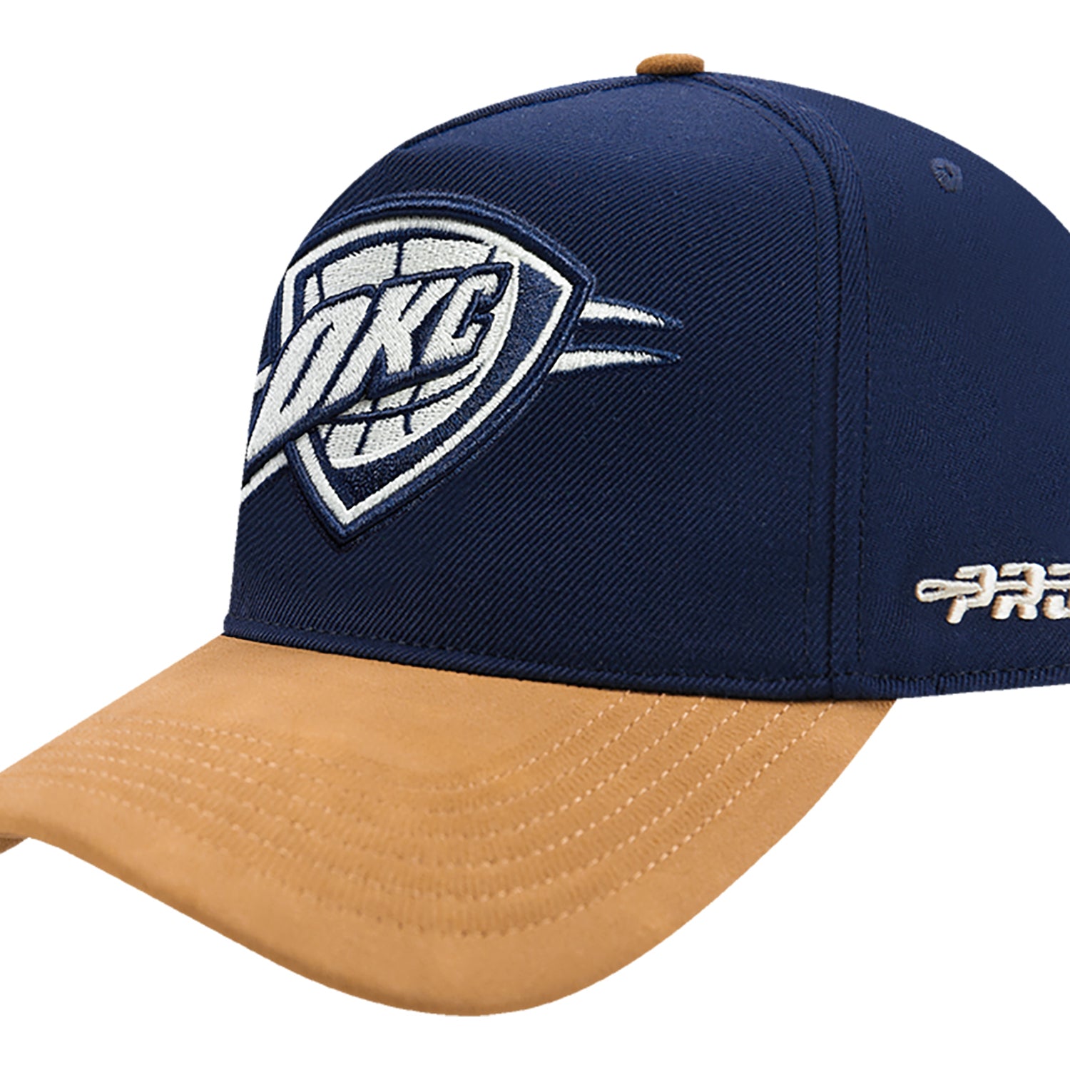 OKC THUNDER PRO STANDARD SUEDE PRO PINCH NAVY SNAPBACK in Navy - Left View