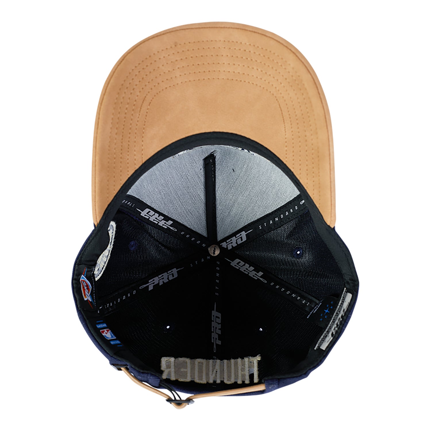 OKC THUNDER PRO STANDARD SUEDE PRO PINCH NAVY SNAPBACK in Navy - Inside View