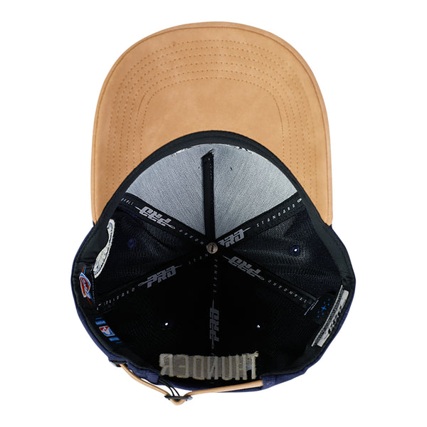 OKC THUNDER PRO STANDARD SUEDE PRO PINCH NAVY SNAPBACK in Navy - Inside View
