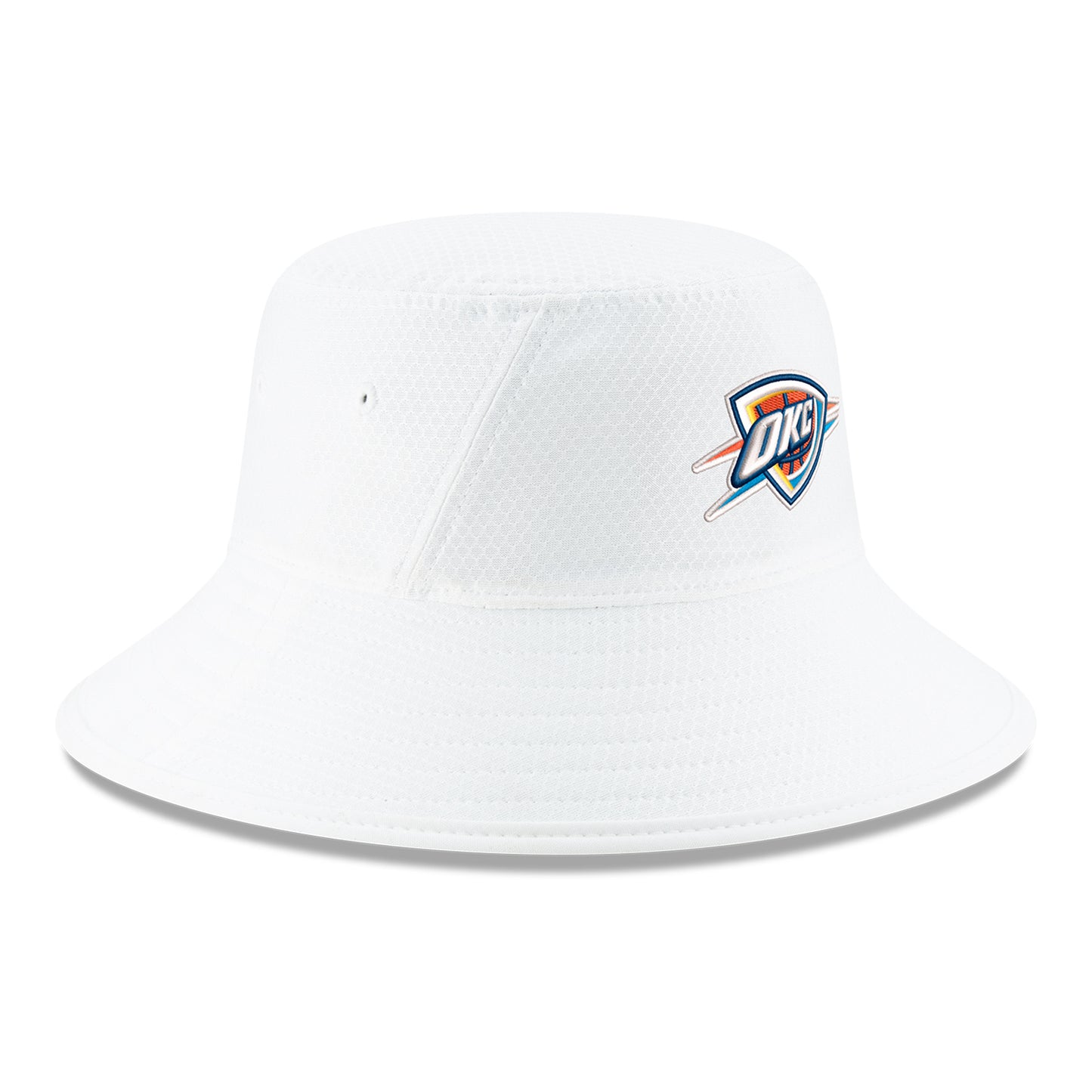 OKC Thunder New Era White Bucket Hat - Front Right View 