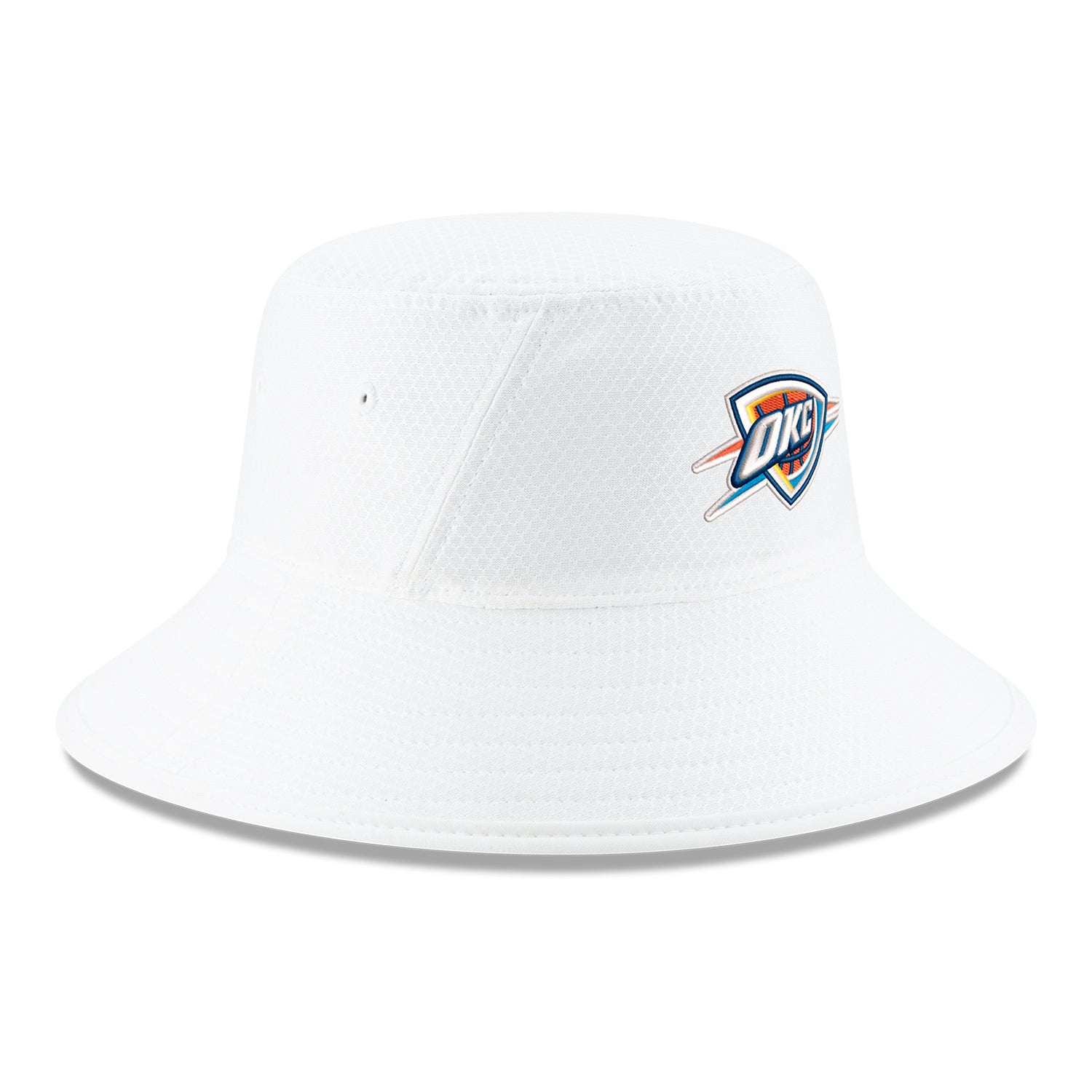OKC Thunder New Era White Bucket Hat - Front Right View 