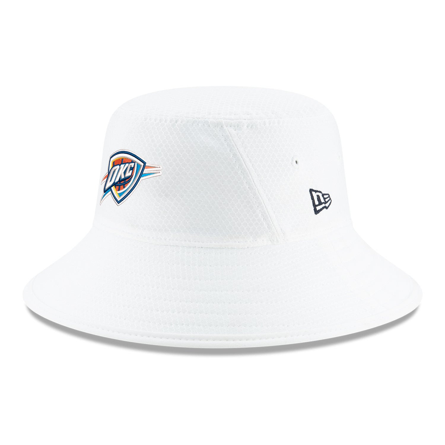 OKC Thunder New Era White Bucket Hat - Front Left View