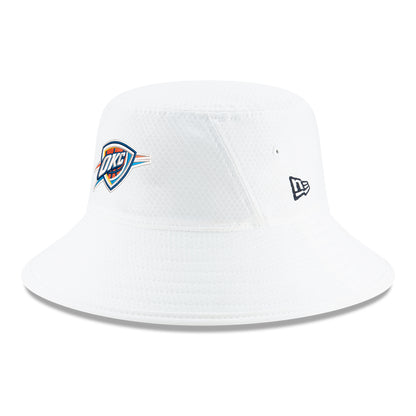 OKC Thunder New Era White Bucket Hat - Front Left View
