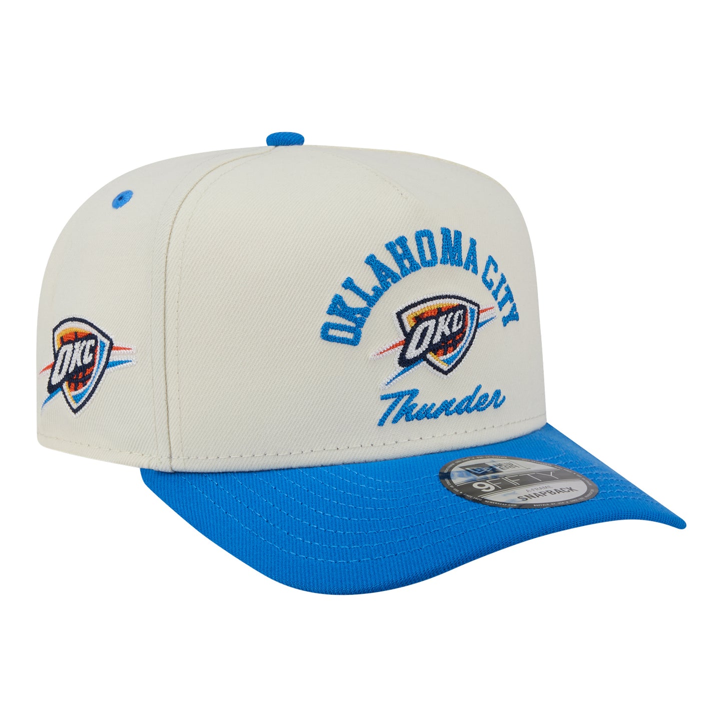 OKC Thunder New Era 9Fifty A-Frame Arched Snap Hat in White - Front Right View