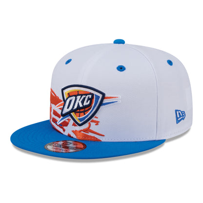 OKC Thunder New Era 9Fifty Swept Snap Hat in White - Front Left View