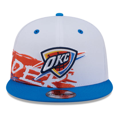 OKC Thunder New Era 9Fifty Swept Snap Hat in White - Front View