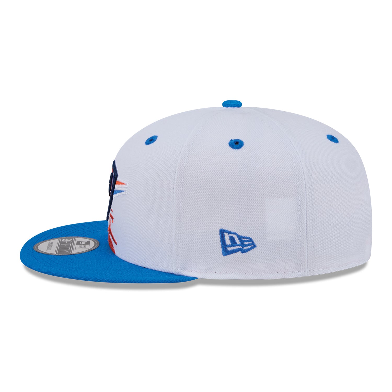 OKC Thunder New Era 9Fifty Swept Snap Hat in White - Left Side View