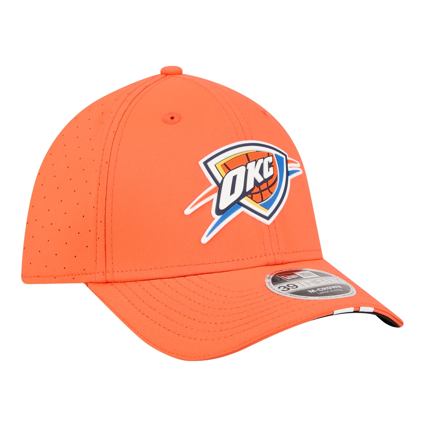 OKC Thunder New Era 39Thirty M-Crown Assist Flex Hat in Orange - Front Right View