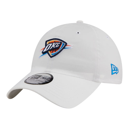 OKC Thunder New Era Casual Classic Ripstop Adjustable Hat in White - Front Left View