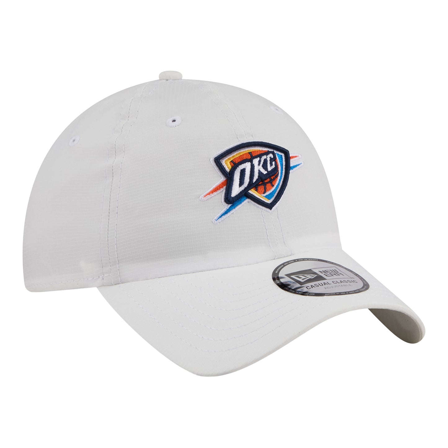OKC Thunder New Era Casual Classic Ripstop Adjustable Hat in White - Front Right View