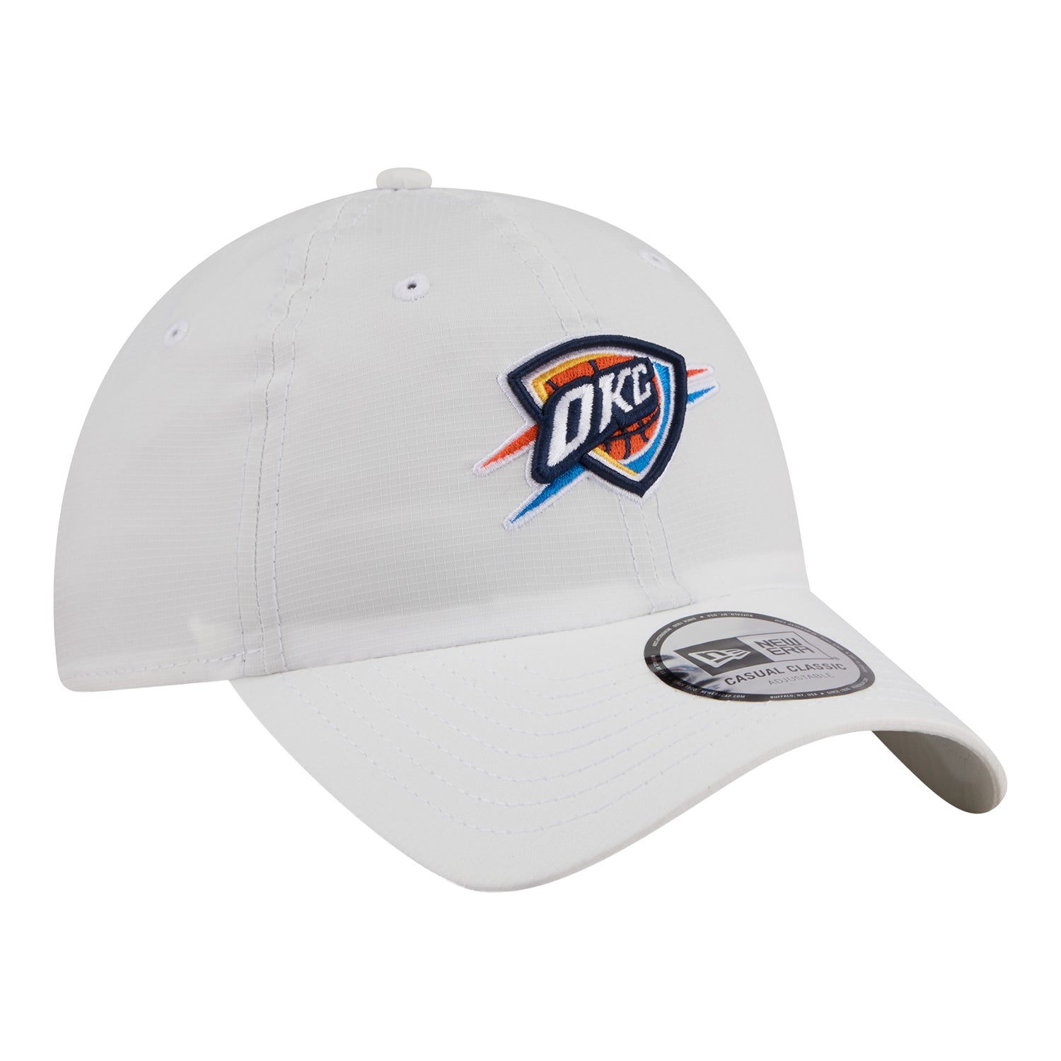 OKC Thunder New Era Casual Classic Ripstop Adjustable Hat in White - Front Right View