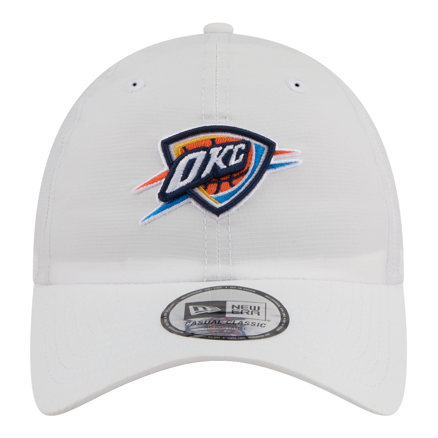 OKC Thunder New Era Casual Classic Ripstop Adjustable Hat in White - Front View