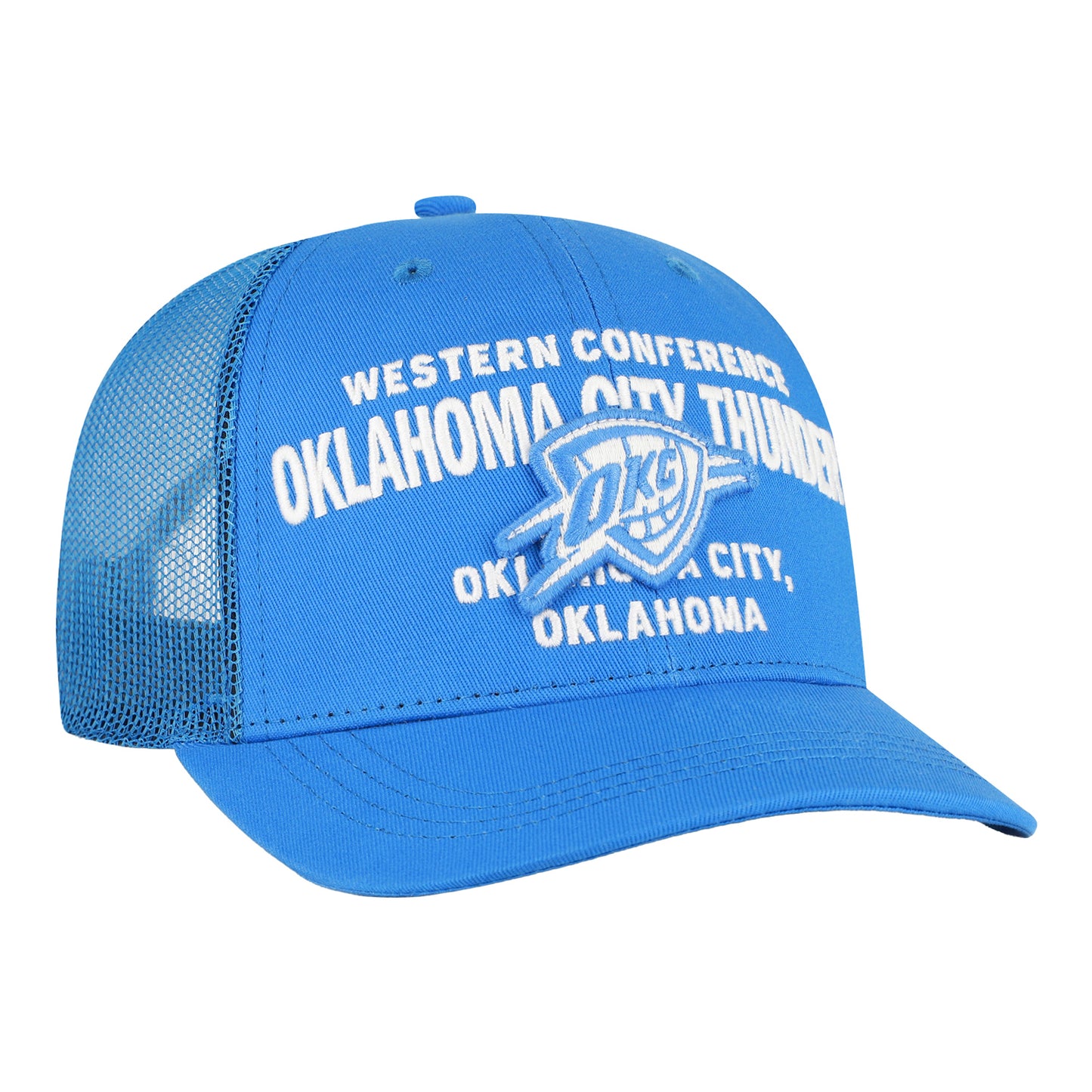 OKC Thunder 47 Brand Contemporary Trucker Hat in Blue - Front RIght View