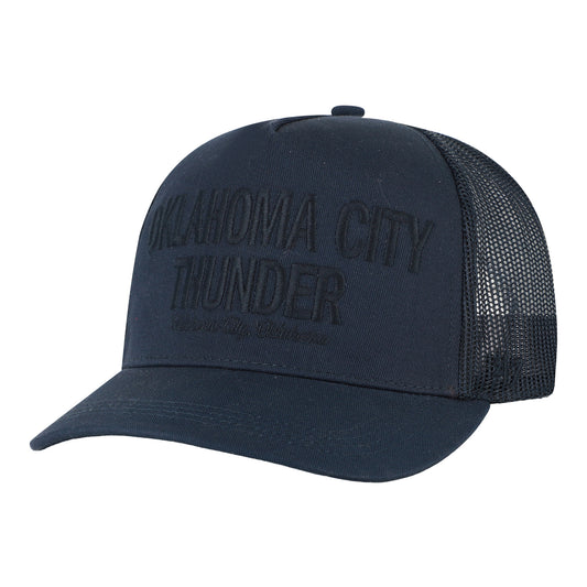 OKC Thunder 47 Brand Contemporary Tonal Trucker Hitch Hat in Navy - Front Left View