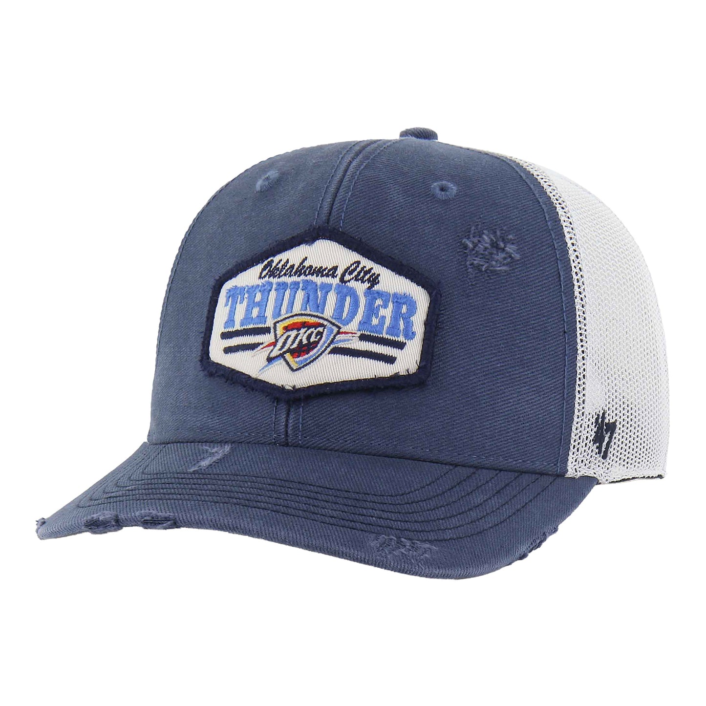 OKC Thunder 47 Brand Weathered Salvage Trucker Hat in Blue - Front View