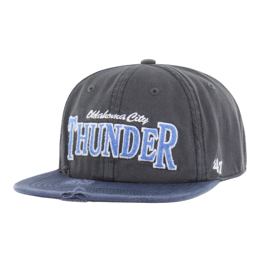 OKC Thunder 47 Brand Cragged Captain Snapback Hat in Black - Front Left View