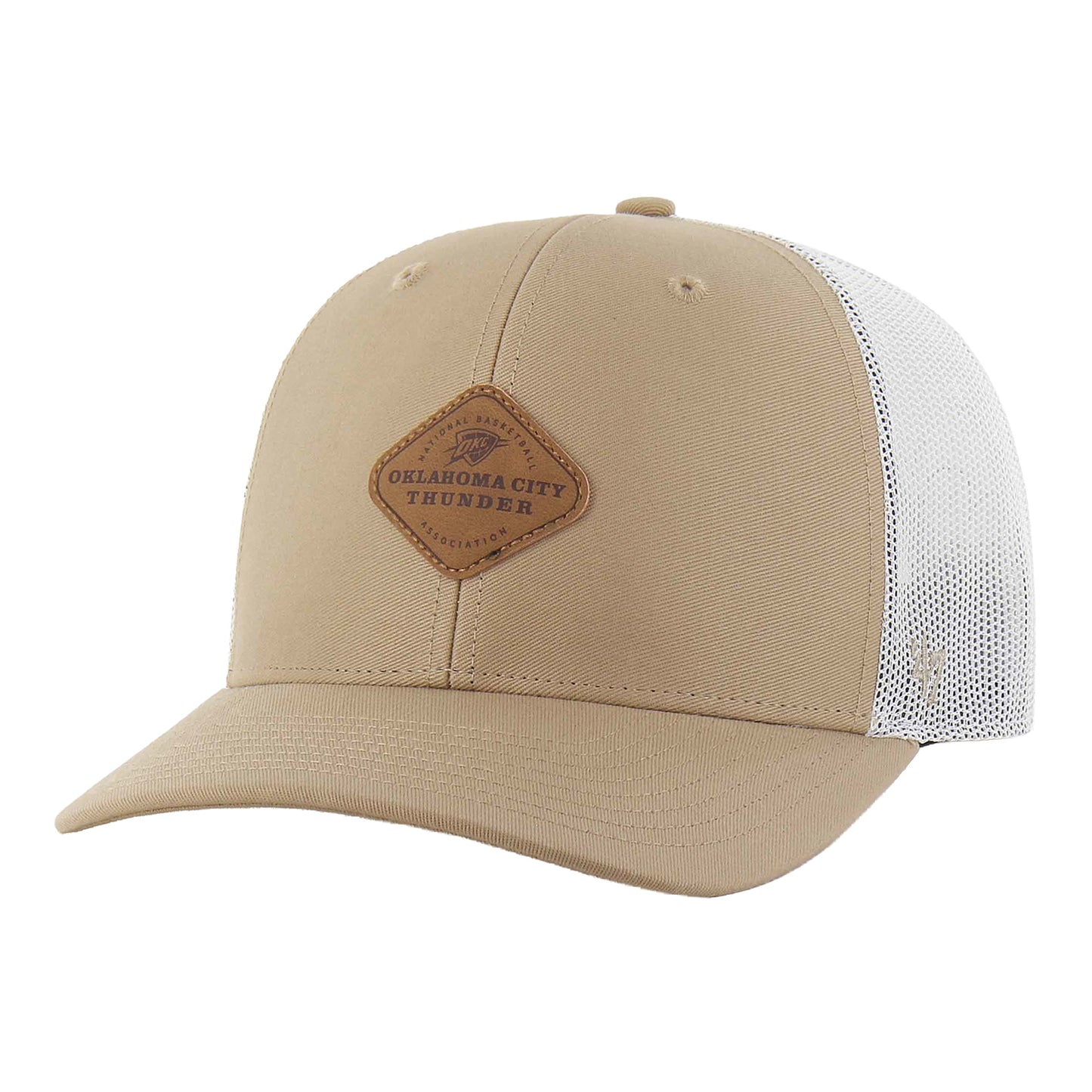OKC Thunder 47 Brand Huskin Patch Trucker Hat in Tan - Front View