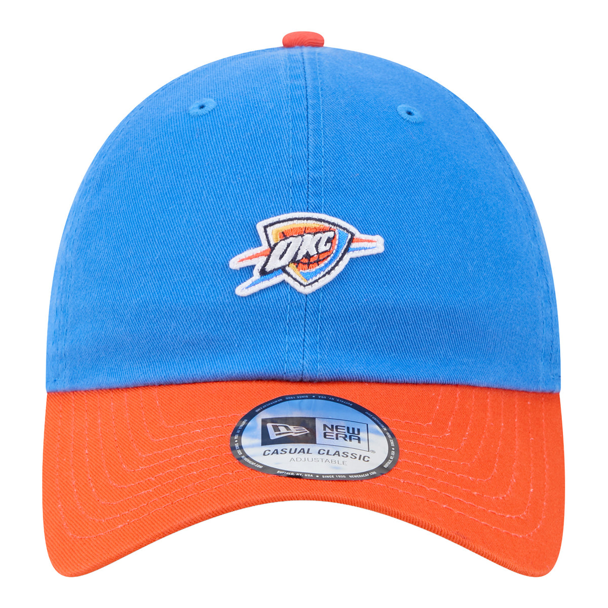 OKC Thunder New Era Casual Classic Two-Tone Mirco Logo Hat in Blue and Orange - Front View