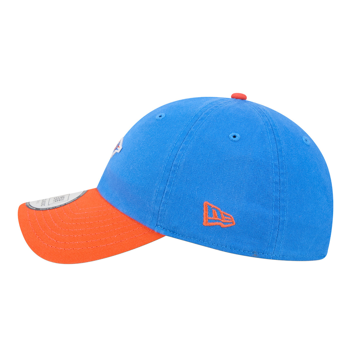 OKC Thunder New Era Casual Classic Two-Tone Mirco Logo Hat in Blue and Orange - Left Side View