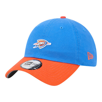 OKC Thunder New Era Casual Classic Two-Tone Mirco Logo Hat in Blue and Orange - Front Left View
