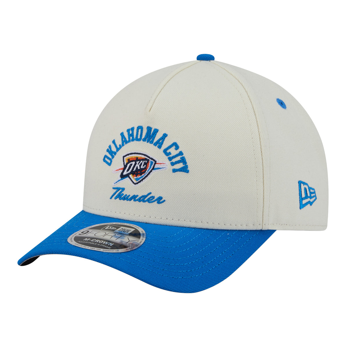 OKC Thunder New Era 9Forty A-Frame Arched Snap Hat in White - Front Left view
