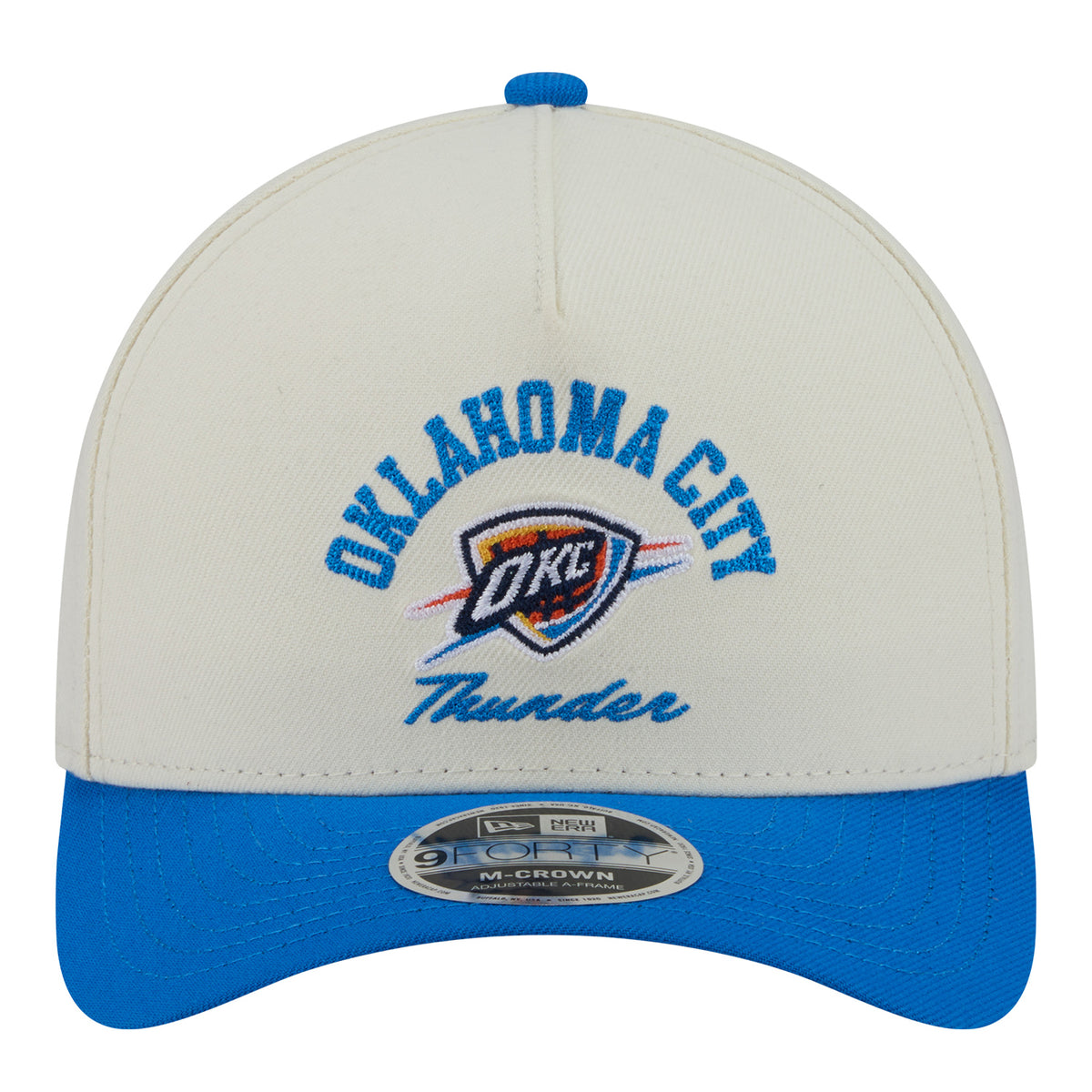 OKC Thunder New Era 9Forty A-Frame Arched Snap Hat in white - Front View