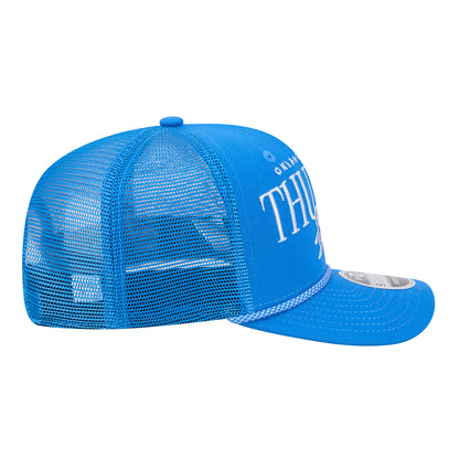 OKC Thunder New Era 9Seventy Stretch Snap Micro Rope Trucker Hat in blue - right side view