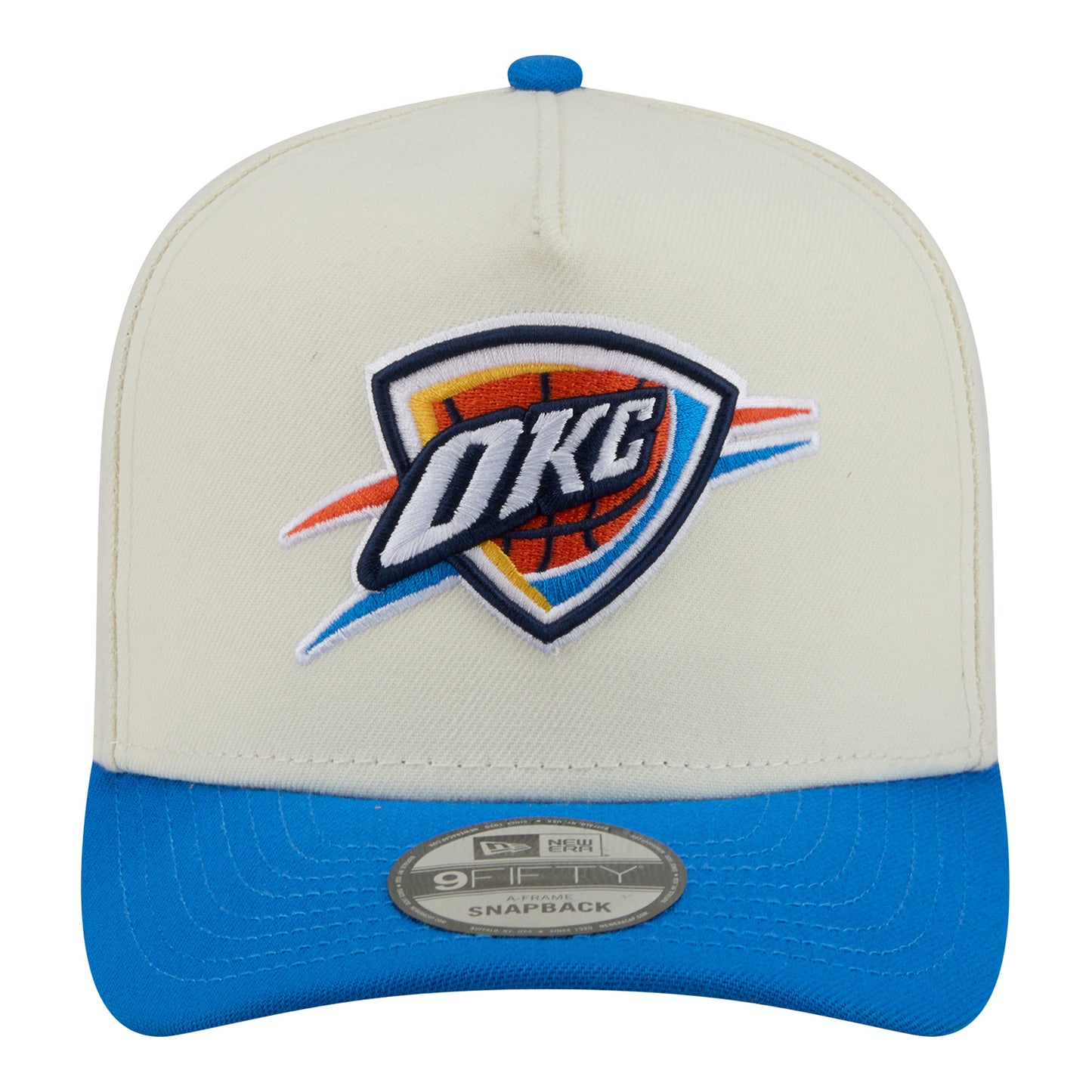 OKC Thunder New Era 9Fifty A-Frame Rear Hit Snap Hat in White - Front View
