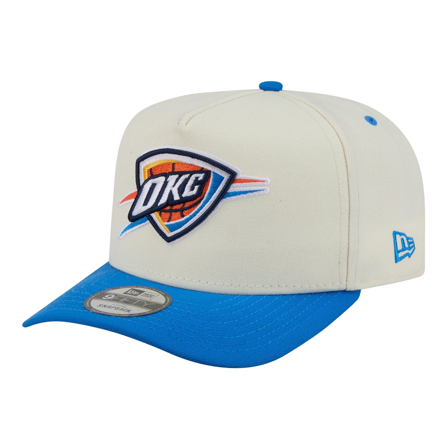 OKC Thunder New Era 9Fifty A-Frame Rear Hit Snap Hat in White - Front Left View