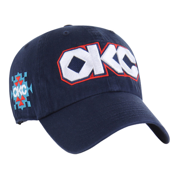 2025-26 OKC THUNDER 47 BRAND CITY EDITION CLEAN UP HAT in Navy - Front Right View