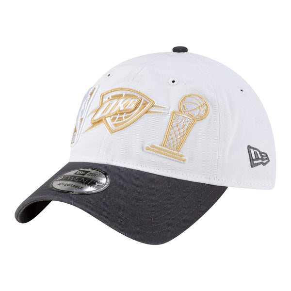 OKC THUNDER NEW ERA RING CEREMONY 920 ADJUSTABLE HAT in White - Front Right View