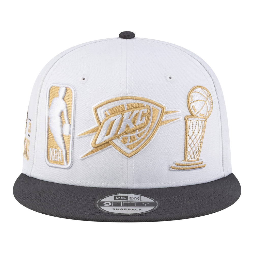 OKC THUNDER NEW ERA RING CEREMONY 950 SNAPBACK HAT in White - Front View