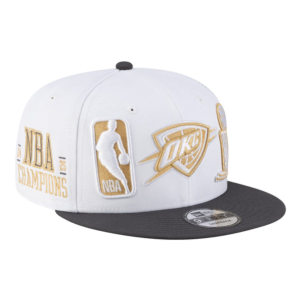 OKC THUNDER NEW ERA RING CEREMONY 950 SNAPBACK HAT in White - Front Right View