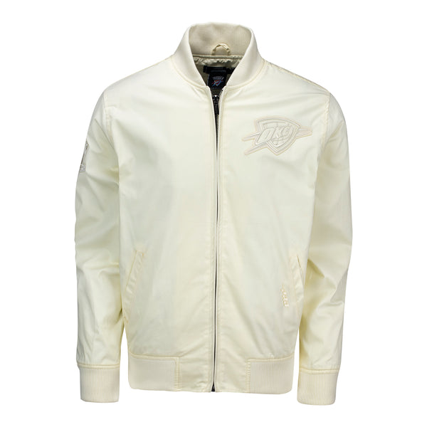 OKLAHOMA CITY THUNDER PRO STANDARD NEUTRAL CLASSIC TWILL BUTTON-UP JACKET IN WHITE - FRONT VIEW