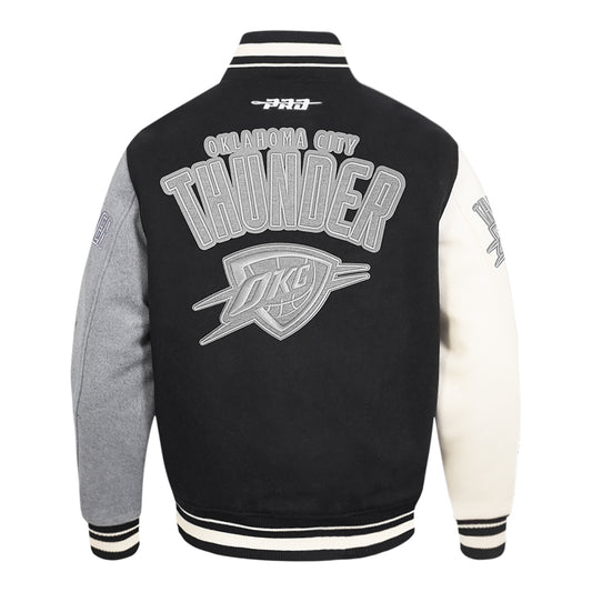 OKC Thunder Pro Standard Colorblock Varsity Jacket in Black - Back View