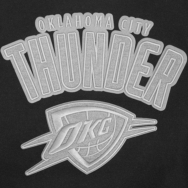 OKC Thunder Pro Standard Colorblock Varsity Jacket in Black - Front Logo View