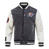 OKC Thunder Pro Standard Washed Denim Varsity Jacket in Grey - Front View