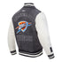 OKC Thunder Pro Standard Washed Denim Varsity Jacket in Grey - Back Right View